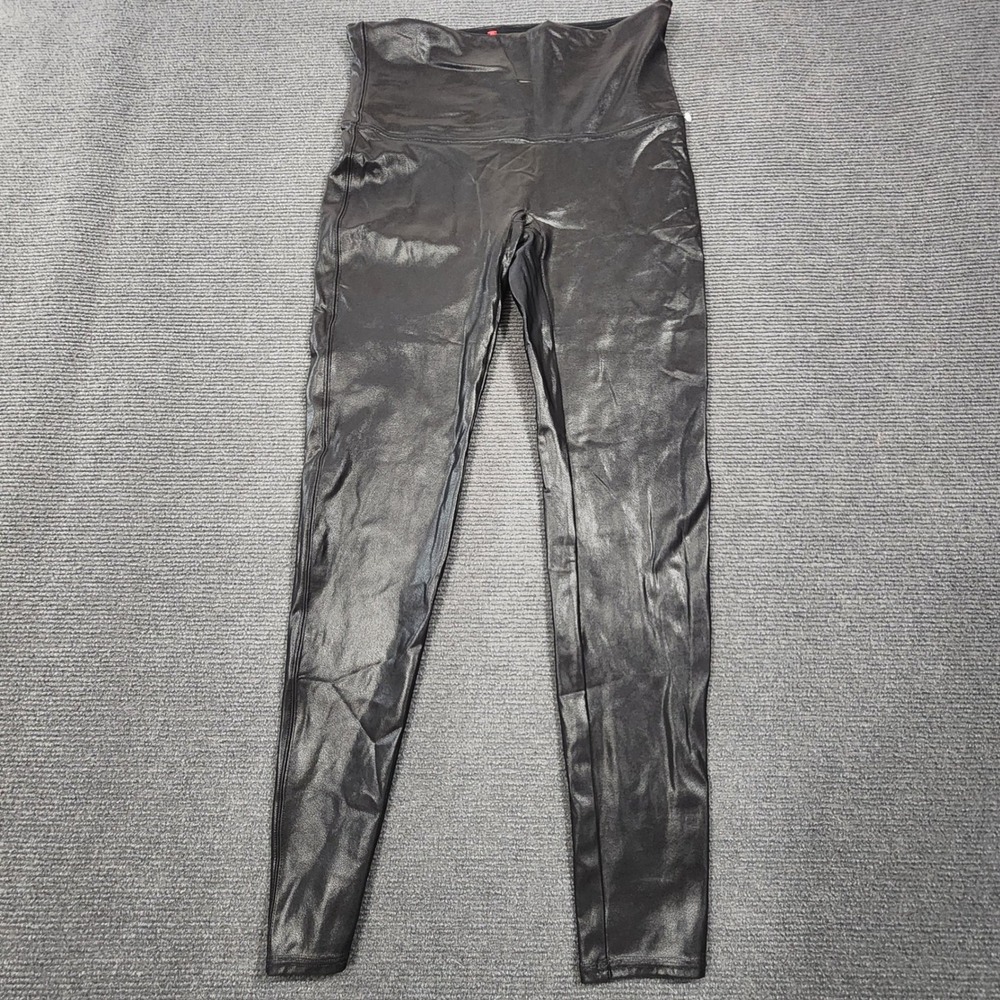 Spanx‎ Faux Leather Leggings Women XL Black High Waist Shine Slimming Athleisure